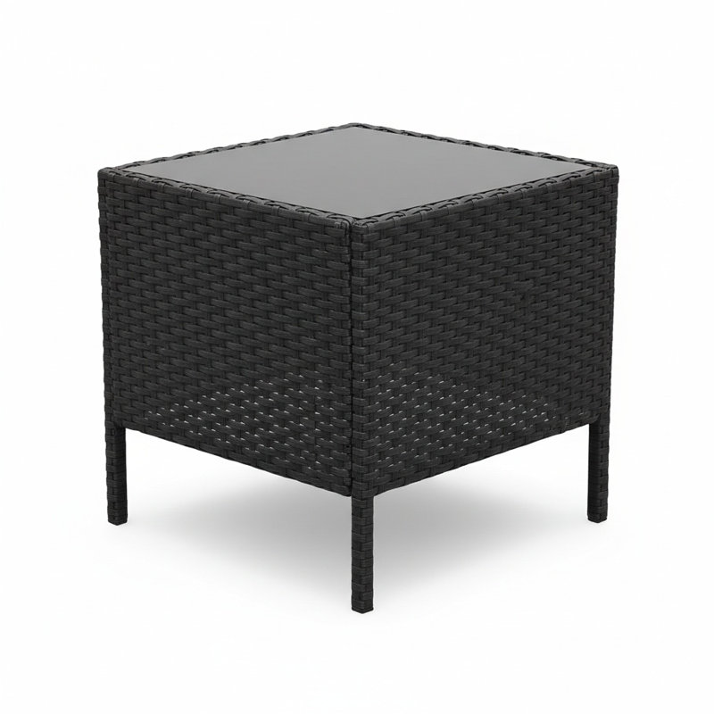 Ensemble de mobilier d'extérieur 3 pièces avec coussins et table en verre trempé