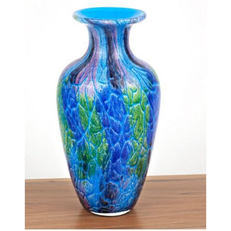 10" Blue and Green Glass Abstract Round Table Vase