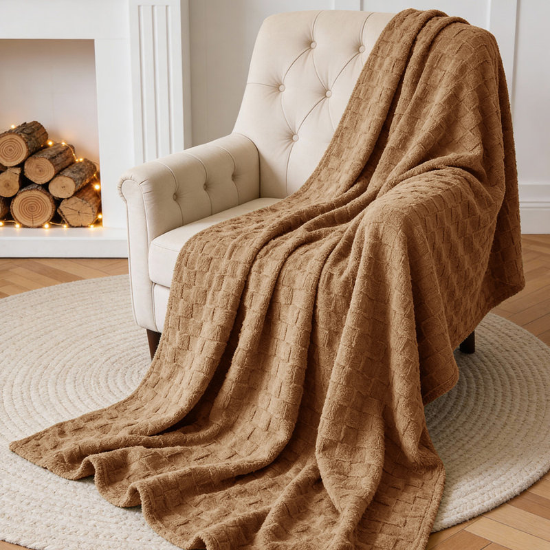 Machine Tufted Throw Blanket, Brown, 150cm x 100cm