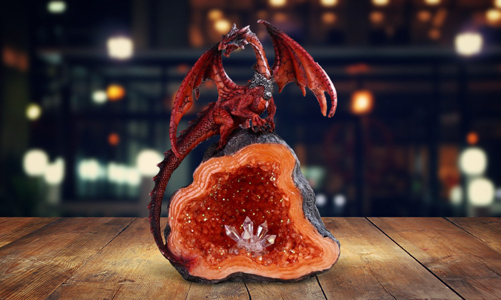 Trinx Jayelyn 7.5"H Red Volcano Dragon Guarding Faux Crystal Cave ...