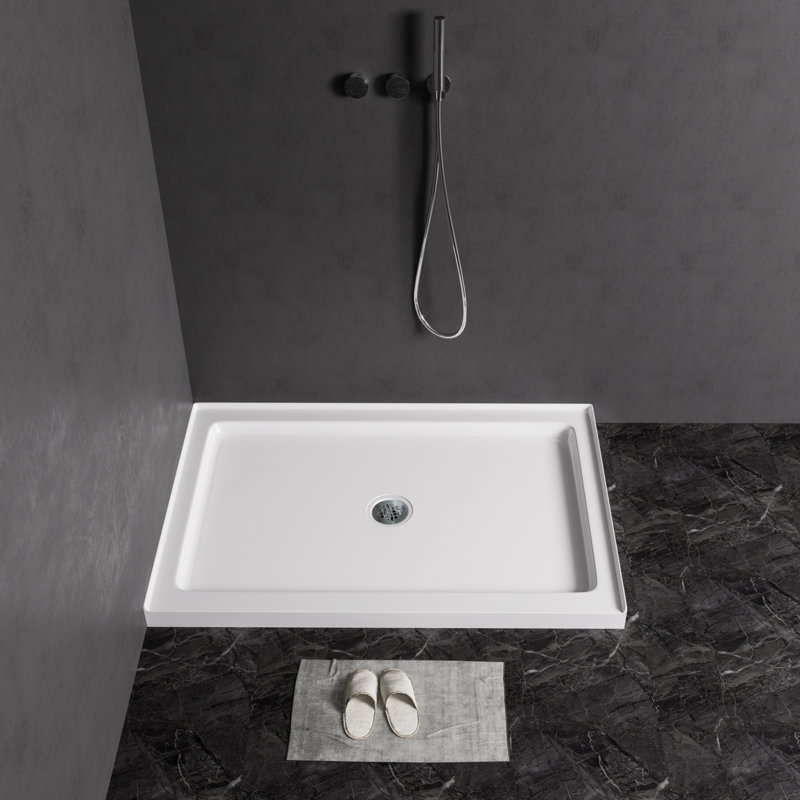 48" W x 32" D Rectangle Shower Base,  White Acrylic Single Threshold Shower pan, Non-slip Design