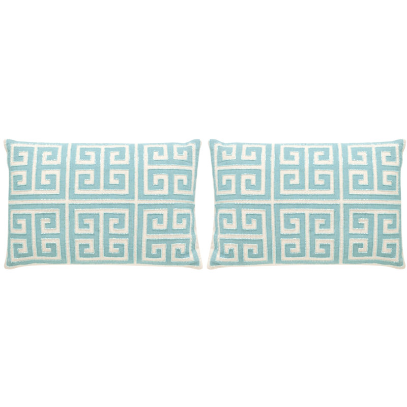 Geometric Feather Throw Pillow, Blue