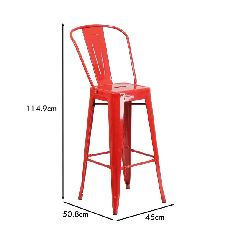 Anastassios Industrial Style Stool Chair- Modern Metal Galvanised Steel, Red, Bar Stool (76.8cm Seat Height)