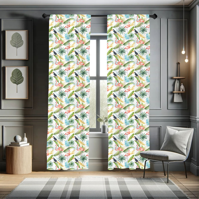 Hawaiian Floral Semi-Sheer Rod Pocket Curtain Panels, 28" x 84"
