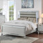 Mobilier de chambre à coucher lit moderne 2 tables de chevet avec lumières DEL et panneau de verre capitonné horizontal argent-418353086