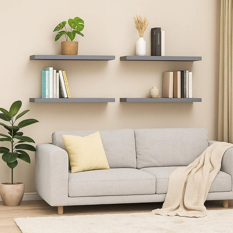 Ensemble de 4 tablettes murales Zyno, panneau de fibres à densité moyenne gris mat, design moderne 32 po