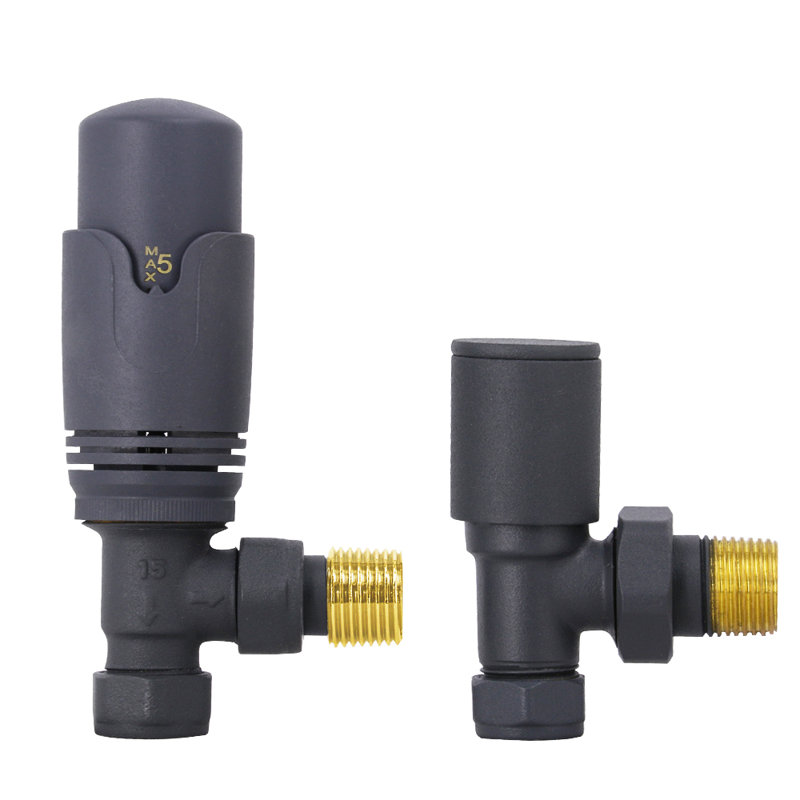 Angled Thermostatic Valve And Manual Radiator Valve Heated Towel Rail Anthracite