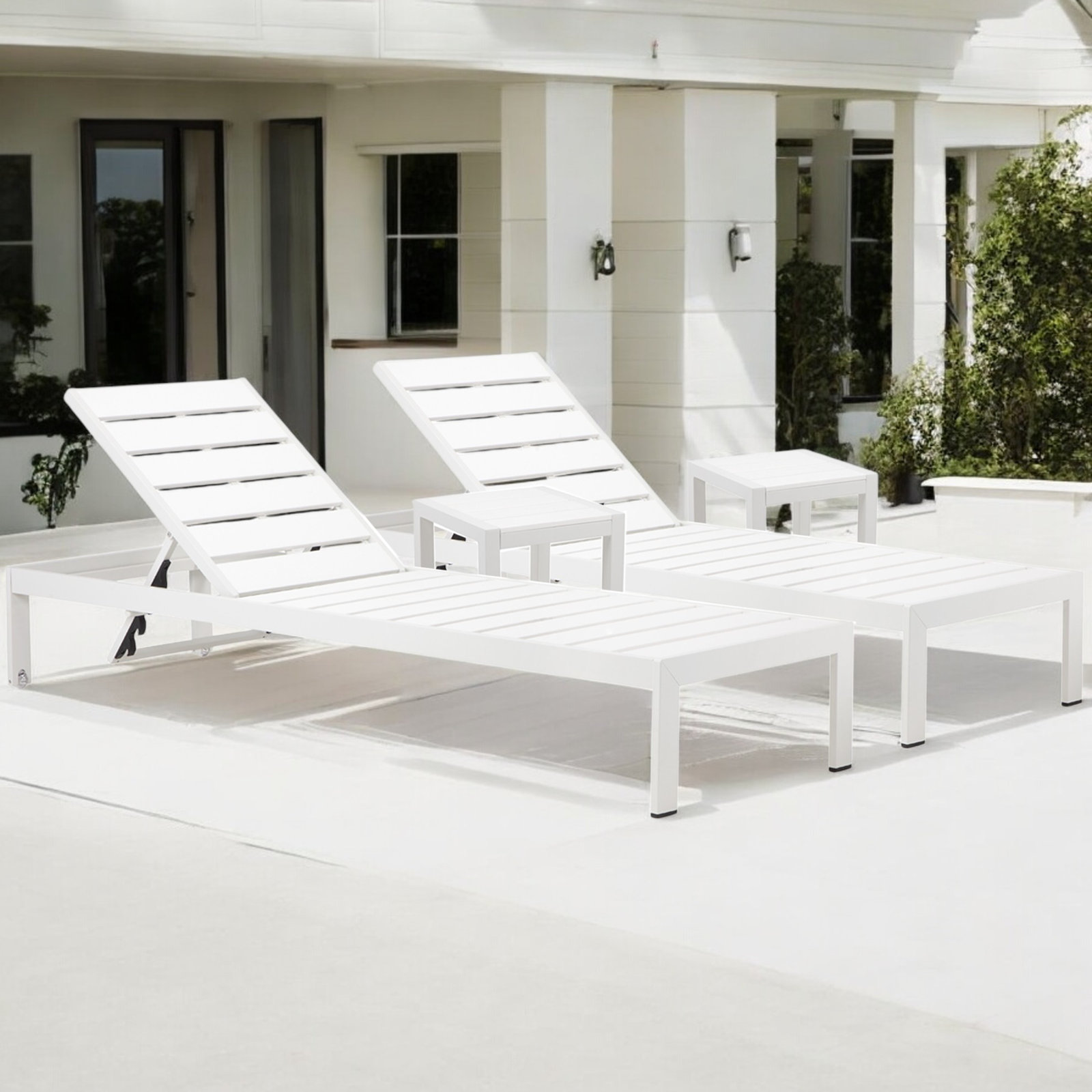 Aynura 26" Patio Chaise Lounge Set, White