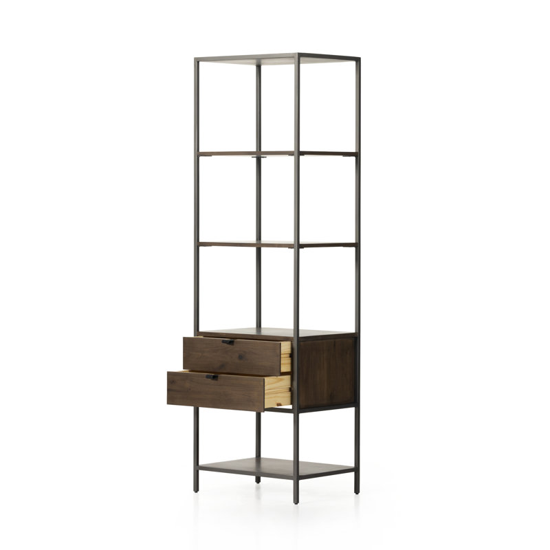 Trey Aasmin Bookshelf - Black Wash Poplar, Natural Iron