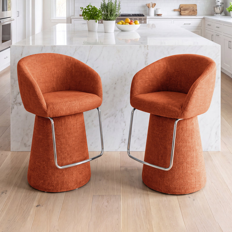 Ensemble de tabourets de bar pivotants rembourrés 2 pièces Everly, Orange