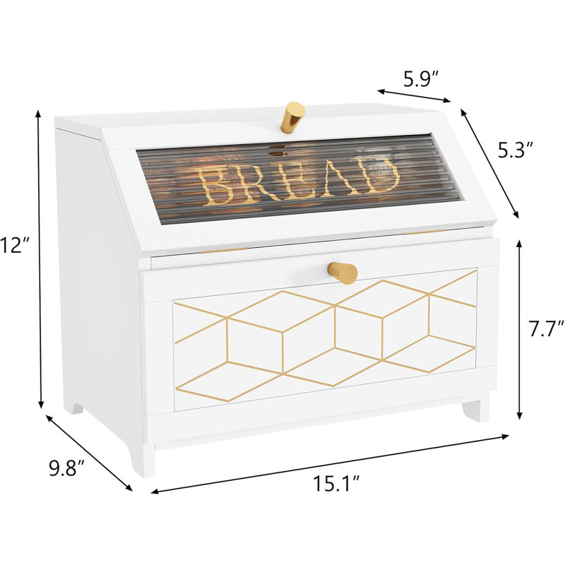 Double Layer Bread Box With Golden Trim,White1, White