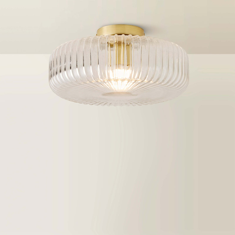 Glass Flush Mount, Clear, Antique Brass