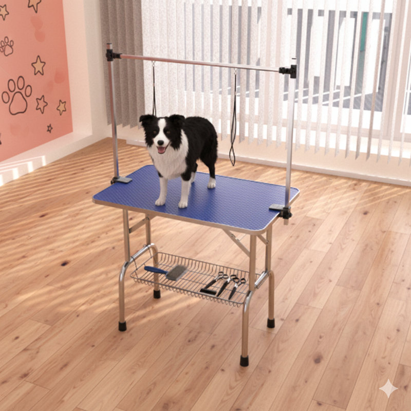Généreuse station de toilettage de 46 pouces conçue pour les chiens et les chats, équipée d'un bras et de pinces réglables, fabrication robuste et durable pour un usage professionnel