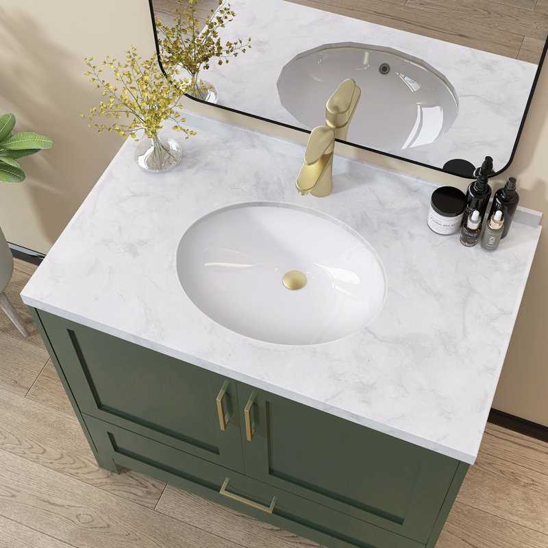 19 po Lavabo de salle de bain ovale encastré en U avec trop-plein en céramique blanche encastré sous le comptoir