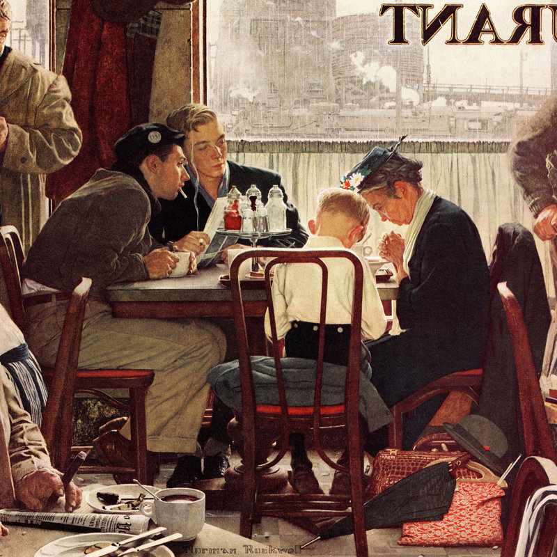 Saying Grace by Norman Rockwell - Wrapped Canvas Painting, 46 cm H x 46 cm W