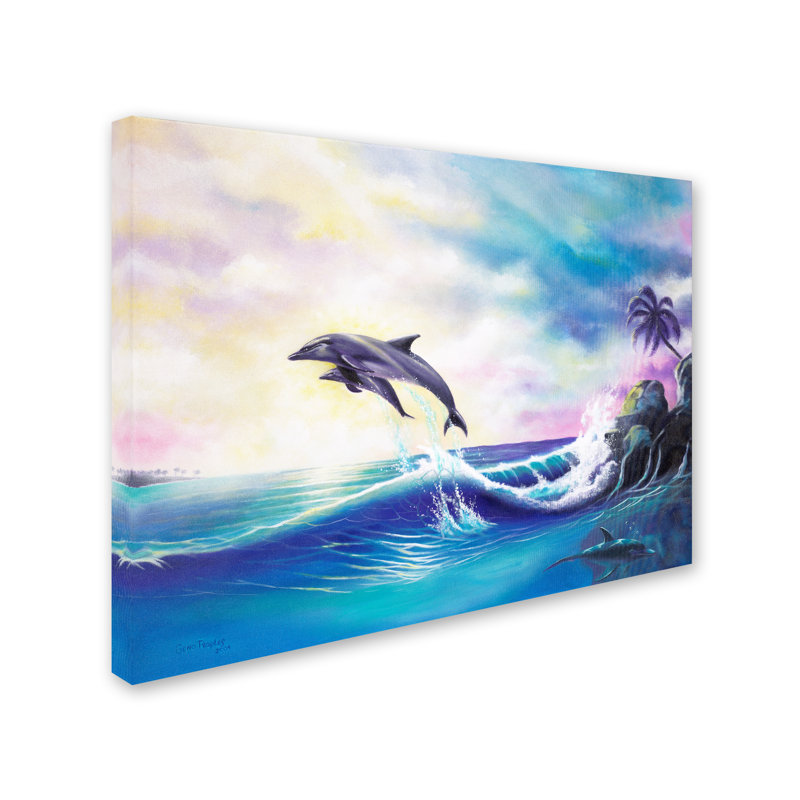 «Dolphins» par Geno Pe People - reproduction sur toile, H 24 po x l 32 po