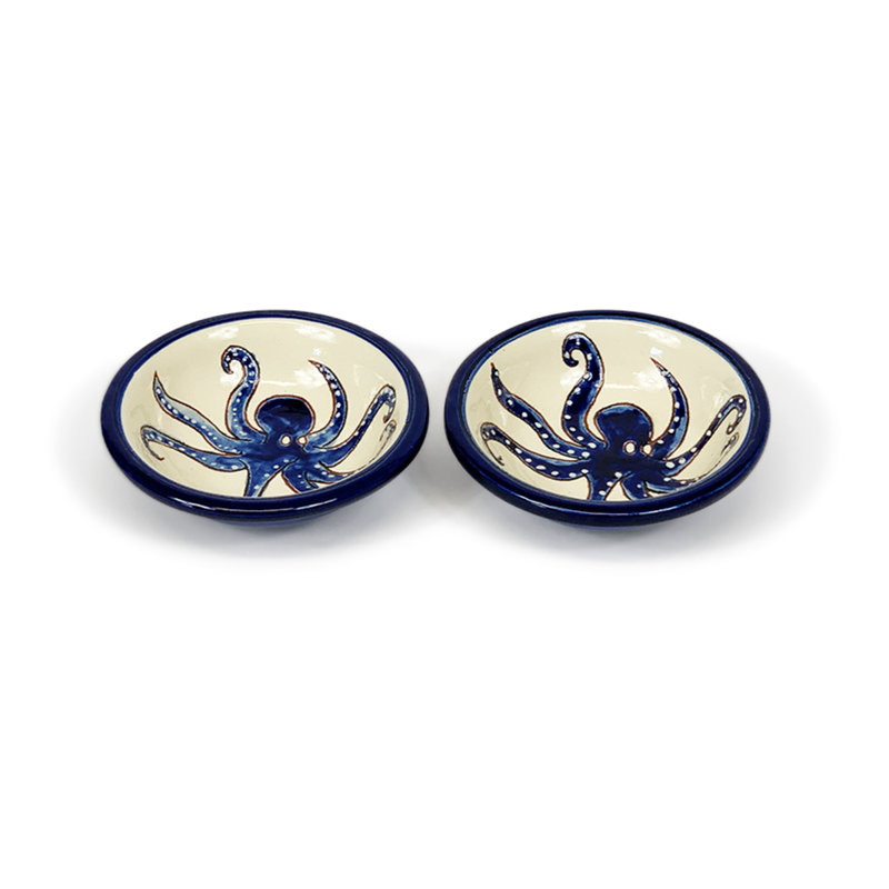 Calliope 90ml Handmade Ceramic Dessert Bowl, White/Blue/Black