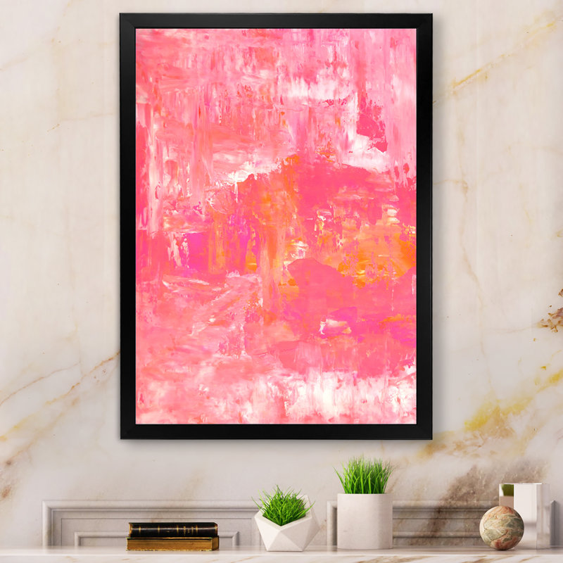 Art abstrait orange et rose, champs de couleurs - Décoration murale moderne et contemporaine sur toile, H 32 po x l 16 po