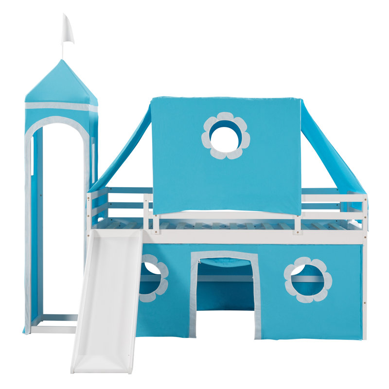 Lit mezzanine avec tente coulissante et tour