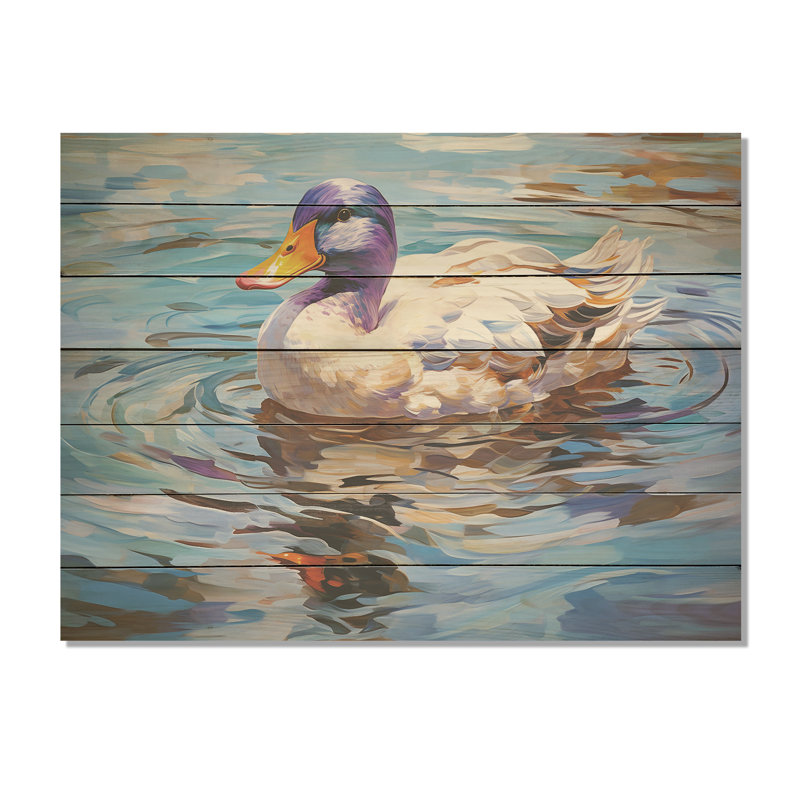 «Duck At The Pond II» - animal canard sur bois, H 34 po x l 44 po