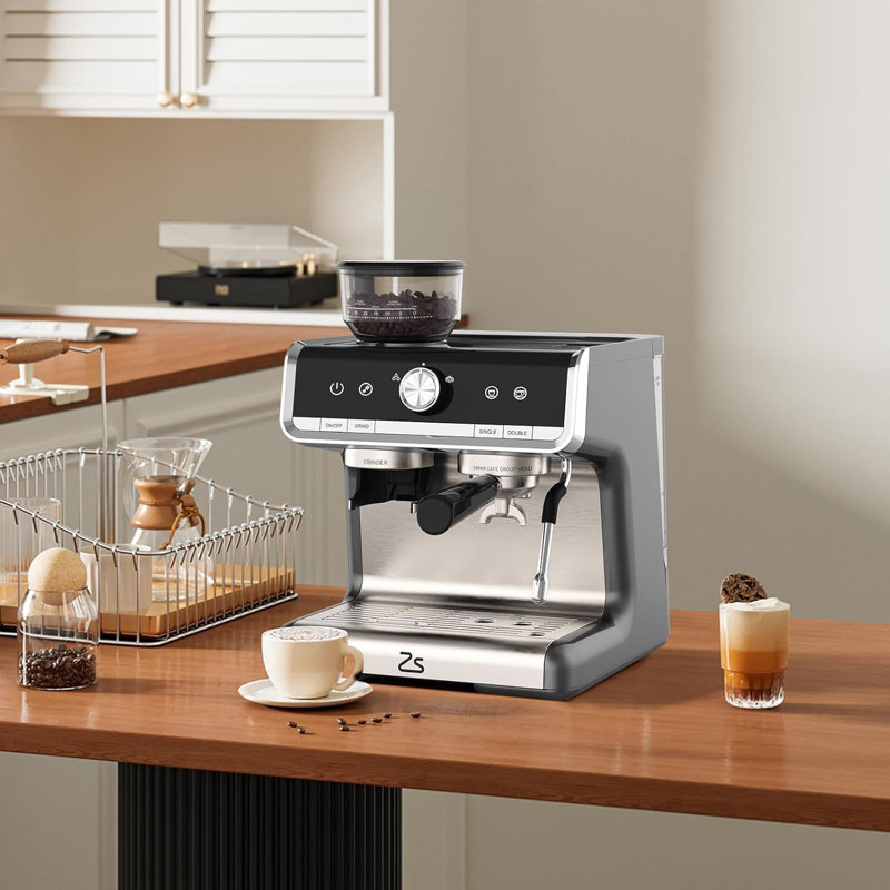 Semi-Automatic Espresso Machine with Built-In Grinder and Milk Frother, 20 Bar Pump for Home Baristas, Black