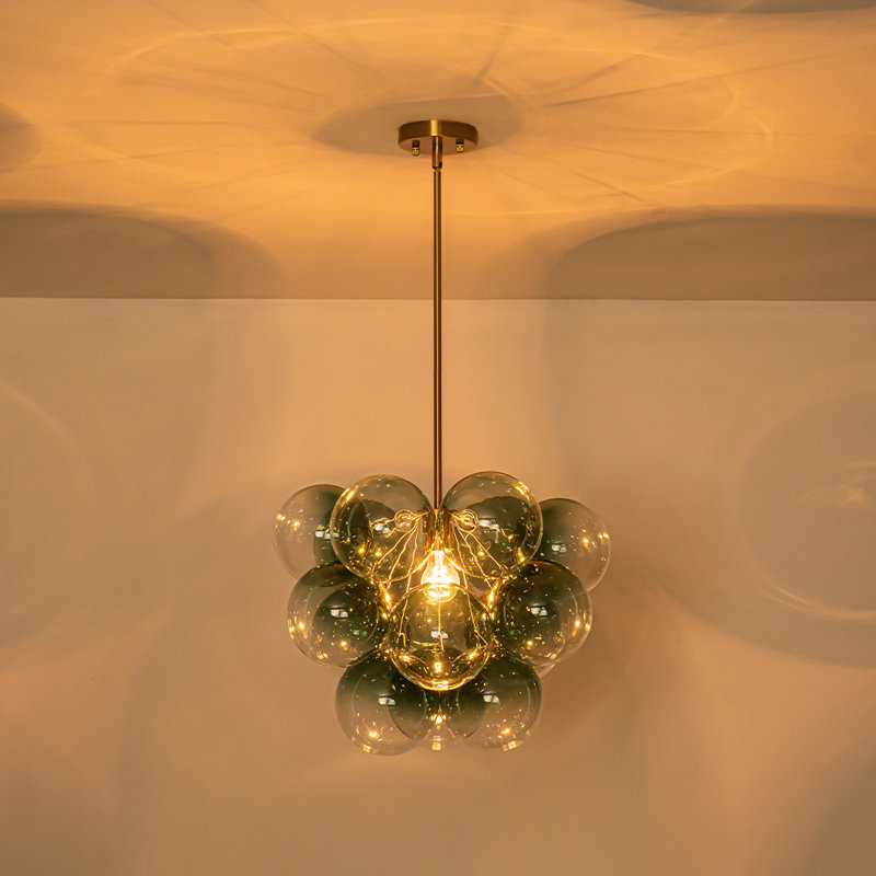 Lustre en grappe de verre bullé 1 lumière Art Deco, Vert