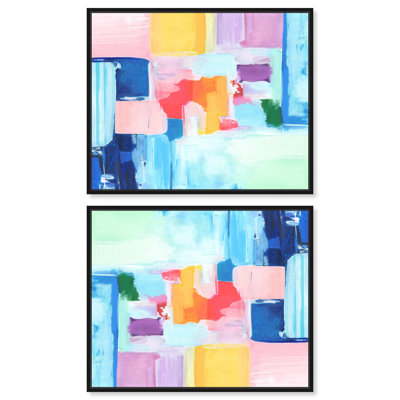 «Pastel Street Blocks», ensemble de 2 toiles abstraites bleues par Art Remedy