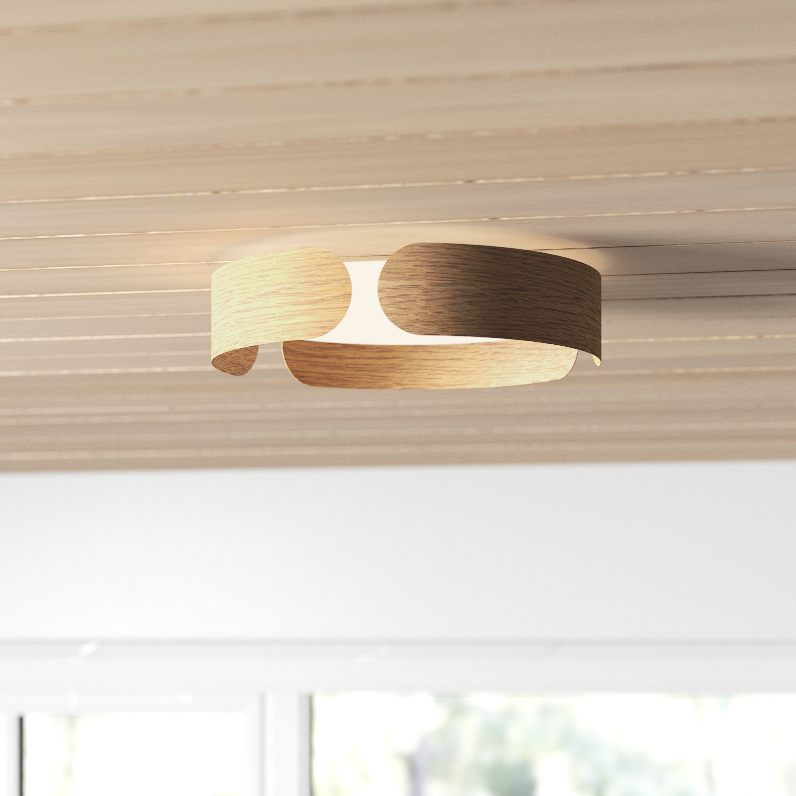 Narjis Single Light Flush Mount, Wood Color