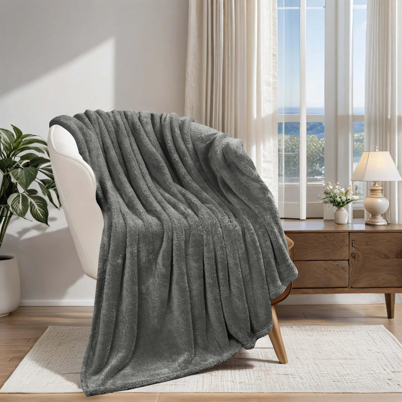 Charcoal Reversible Fleece Throw Blanket