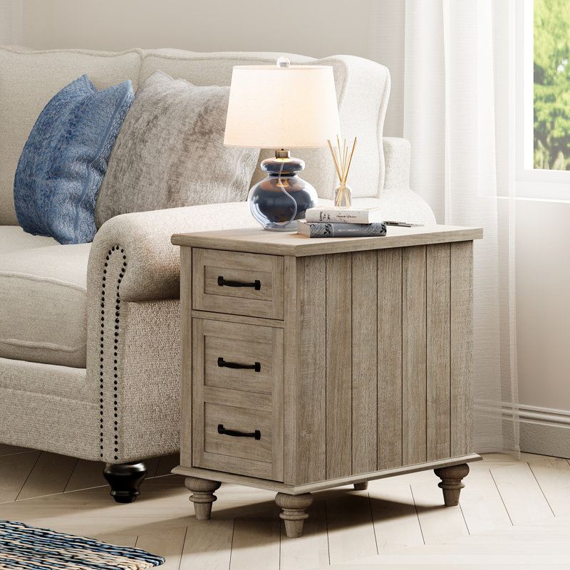 Table d'appoint Corretta de 62 cm de hauteur avec rangement et prises intégrées, Gris