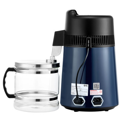 Water Distiller, 6L 1.6 Gallon Larger Pure Water Purifier Filter For Home Table Countertop, 900W Glass Pot Distilled Maker, Stainless Steel Body Drinking Machine to Make Clean Waters, Blue-Black