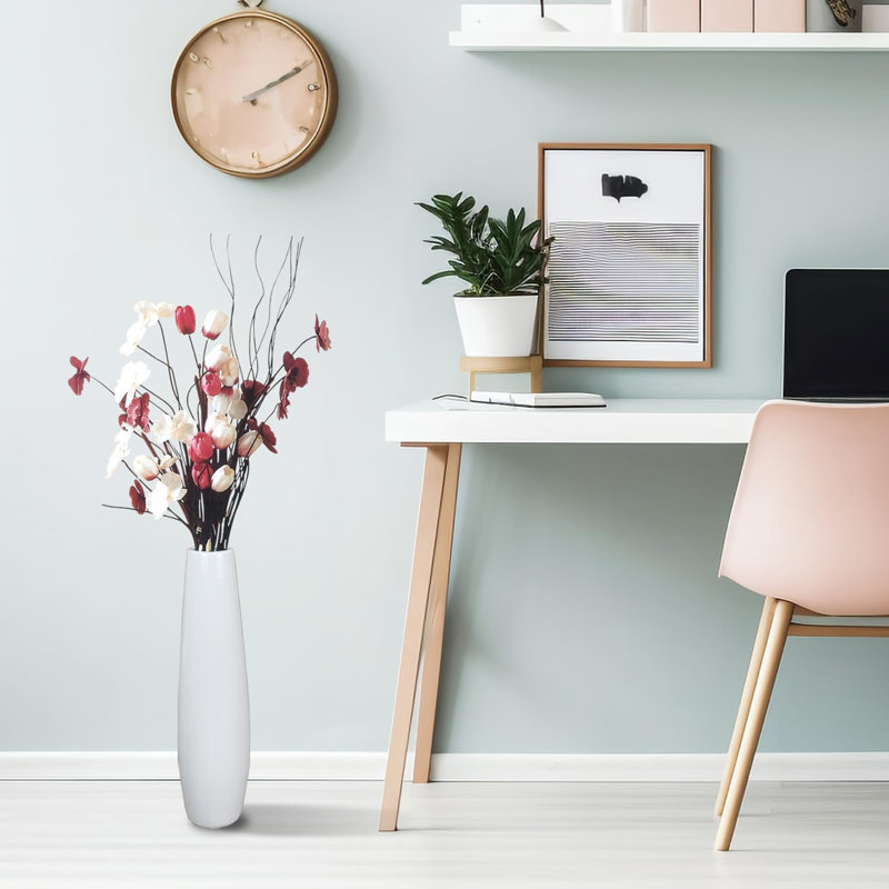 Vase de plancher moderne en céramique blanche de 17,7 pouces de hauteur avec un design en origami pour les décorations, les fleurs et les centres de table