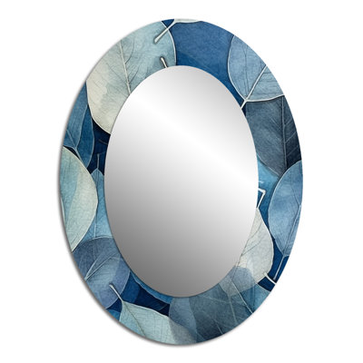 Grey Blue Leafs Harmony - Miroir mural traditionnel ovale