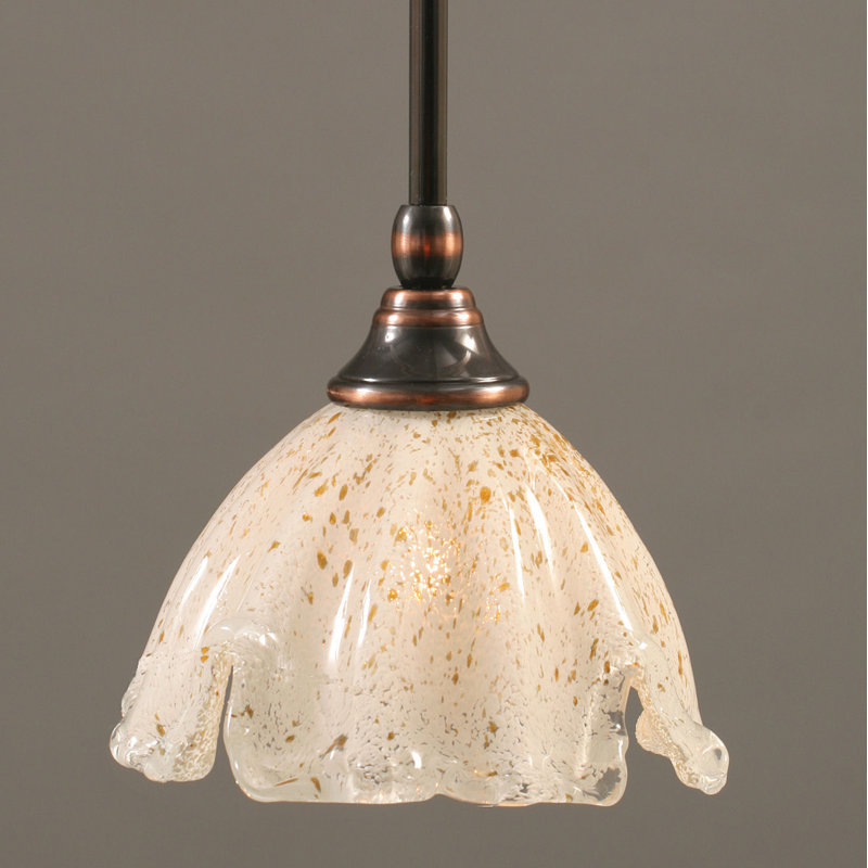 Stem Hung Mini Pendant With 7" Gold Ice Glass, Black Copper