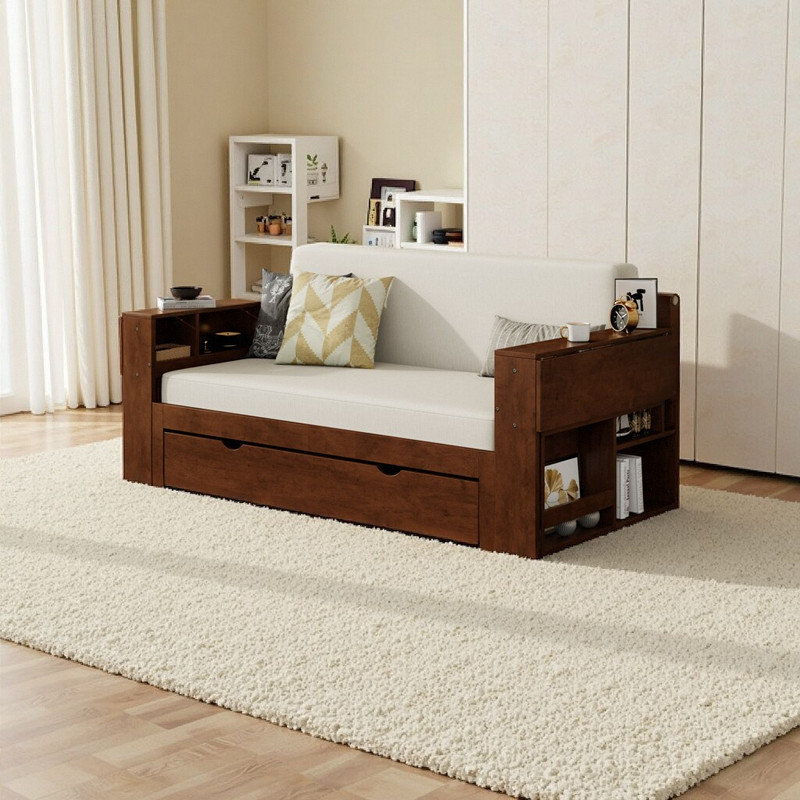 Canapé-lit multifonctionnel 4 en 1 avec bureau et rangement - Lit double convertible, Brun