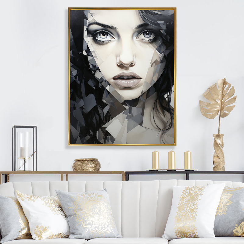 «Black Marble Woman Beauty II - Abstract Portraits», art mural, Cadre flottant doré, H 44 po x l 34 po x P 1,5 po