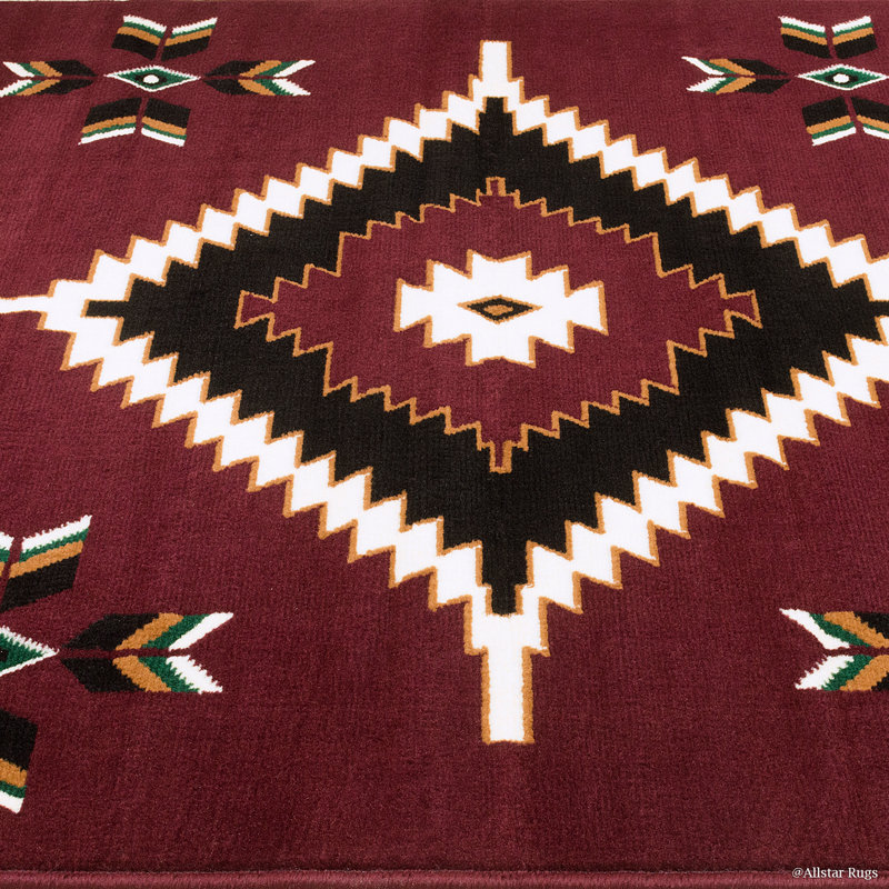 Burgundy Geometric Southwestern Synthetic Rectangular Rug