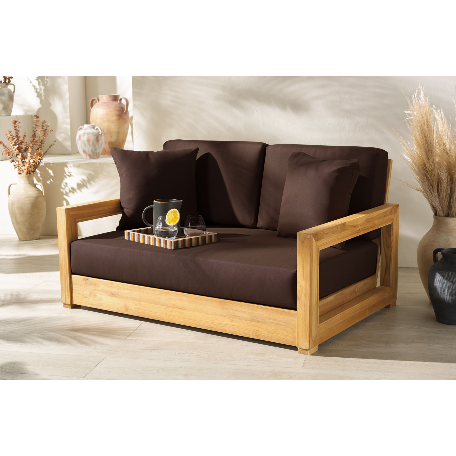 Melrose 52.75" Wide Loveseat with Cushions, Dark Brown