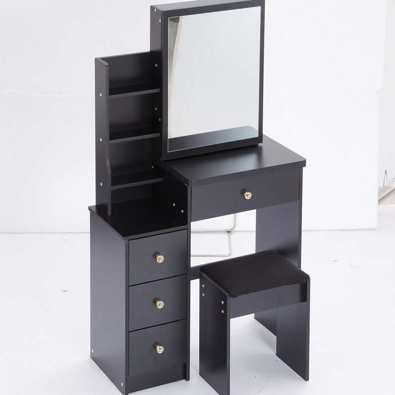 Petite coiffeuse avec tabouret rembourré, grand miroir coulissant, rangement multi-couches, armoire pour siège de table et armoire de rangement à espaces étroits,,, répertorié UL