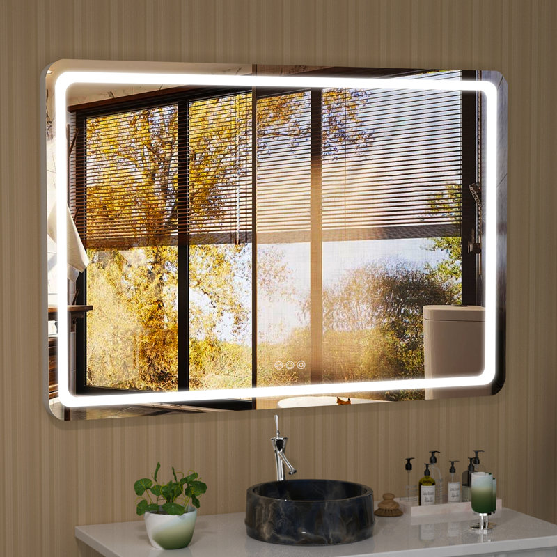 Dacee Rectangle LED Mirror, Touch Control Stepless 3 Colours Temperature & Dimmable Light, Stainless Steel/White