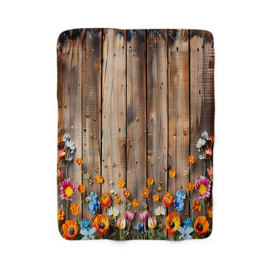 Fleurs de printemps sur bois - 1 pièce Sherpa Premium