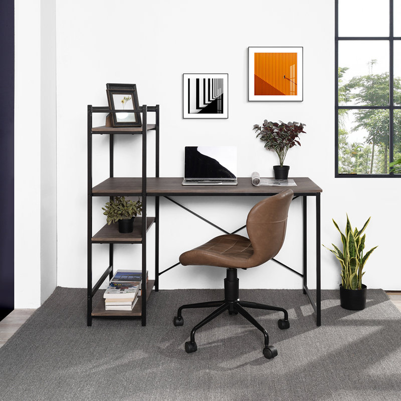 Charleena Metal Base Computer Desk, Walnut