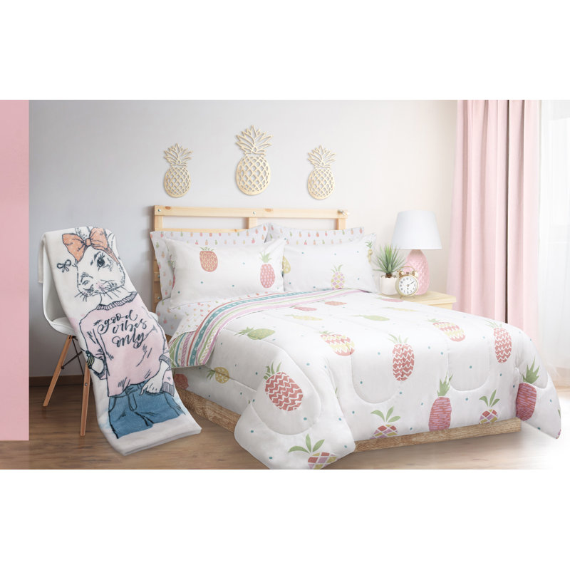  Ensemble d'édredon réversible à motif d'ananas, Édredon simple + 1 Taie décorative