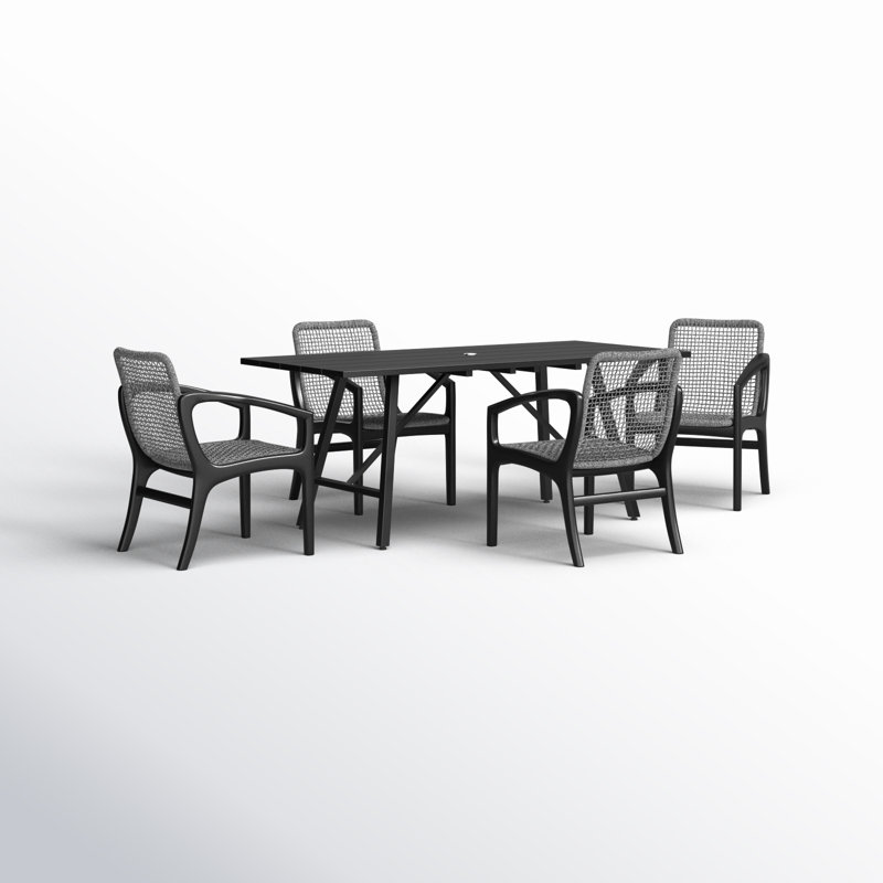 Ensemble repas rectangulaire pour 4 personnes Dasinger, Gris anthracite