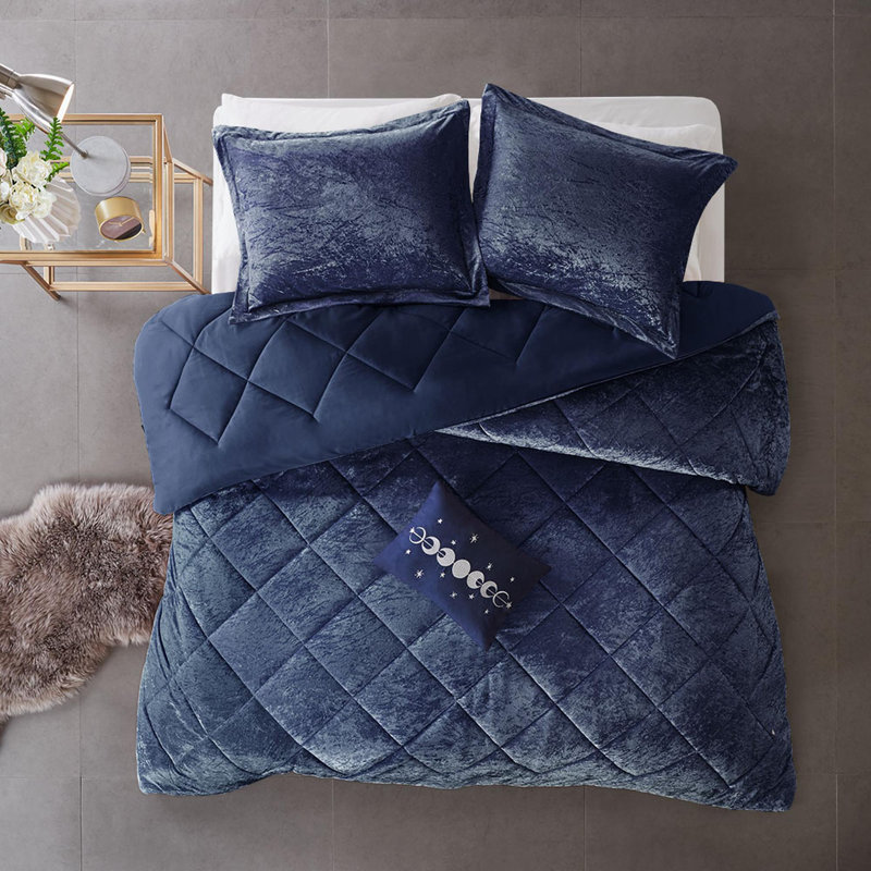 Ensemble d'édredon en velours 4 pièces, Marine, Twin Duvet Cover + 3 Additional Pieces