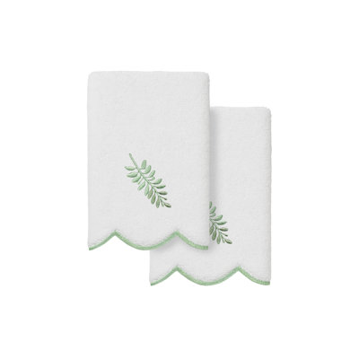  100% Turkish Cotton FERN TOSS Scallop 2PC Embellished Fingertip Towel Set