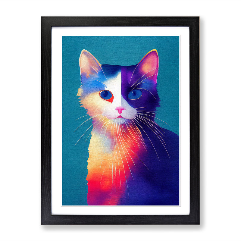 Cat In Watercolour No.5 - Single Picture Frame Painting, Black, 64cm H x 46cm W x 2cm D