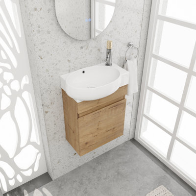 Petit ensemble de meuble-lavabo 16 po Set, ensemble de meuble-lavabo simple mural, meuble-lavabo flottant avec comptoir en céramique