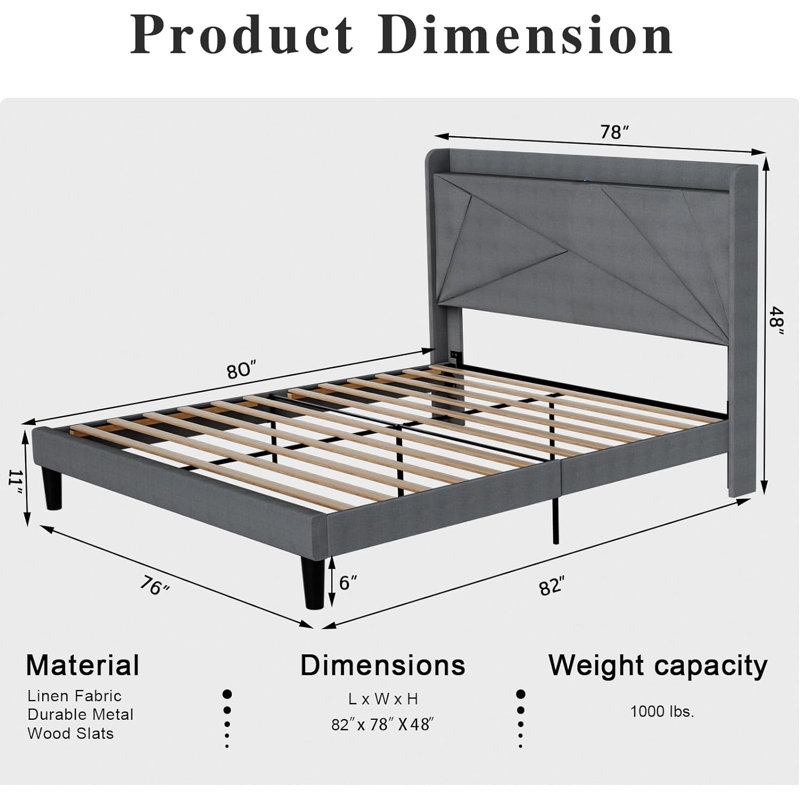 Medway Bed Frame with Charging Station, King