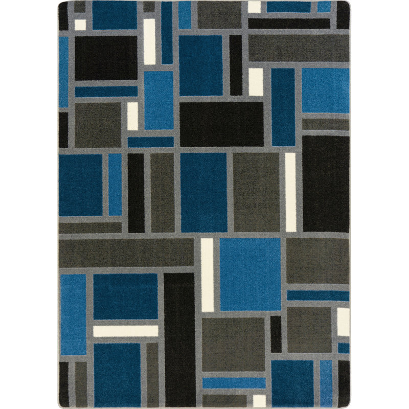 Tapis bleu / noir / gris Matilda, Rectangle 5 pi 4 po x 7 pi 8 po